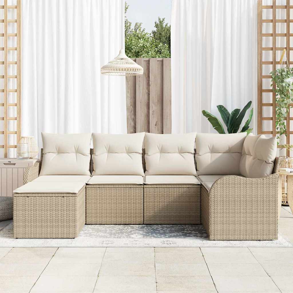 Conjunto de Sofá de Jardim 6 pcs bege e branco Rattan Sintético