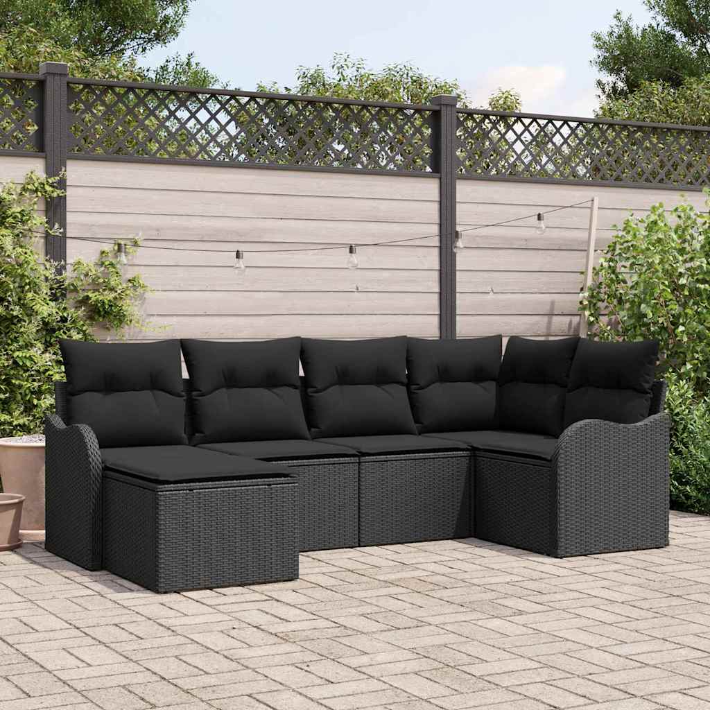 Conjunto de Sofá de Jardim 6 pcs Preto Rattan Sintético