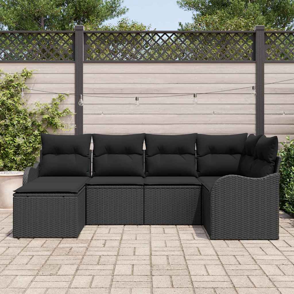 Conjunto de Sofá de Jardim 6 pcs Preto Rattan Sintético