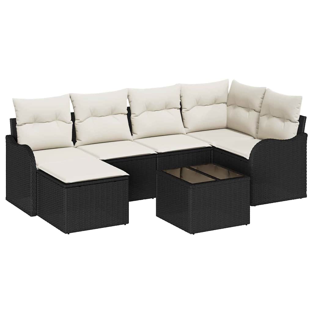 Conjunto de Sofá de Jardim com almofada 7 pcs Preto e branco