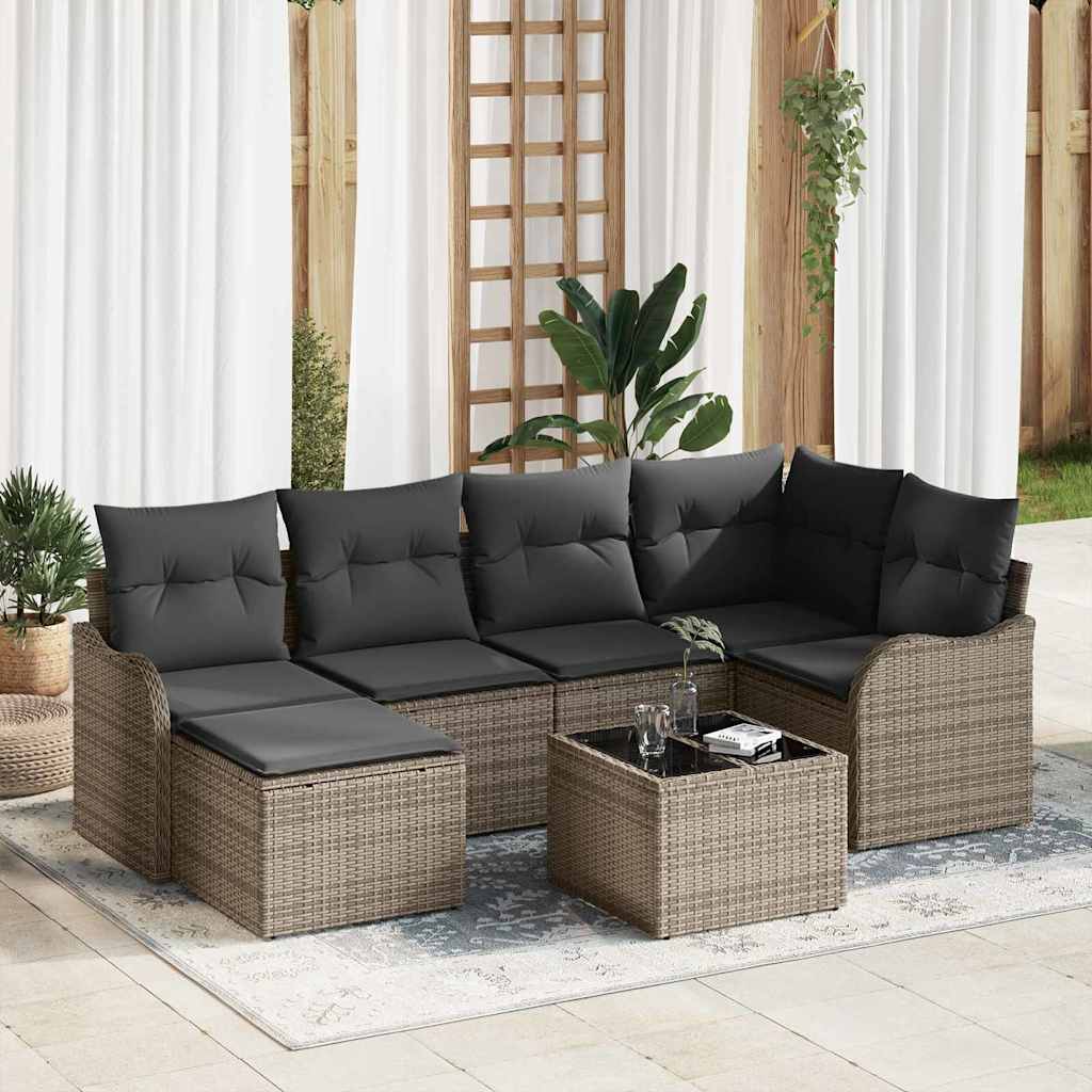 Conjunto de Sofá de Jardim 7 pcs Cinzeto Rattan Sintético
