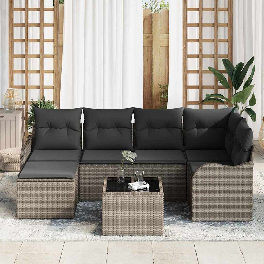 Conjunto de Sofá de Jardim 7 pcs Cinzeto Rattan Sintético