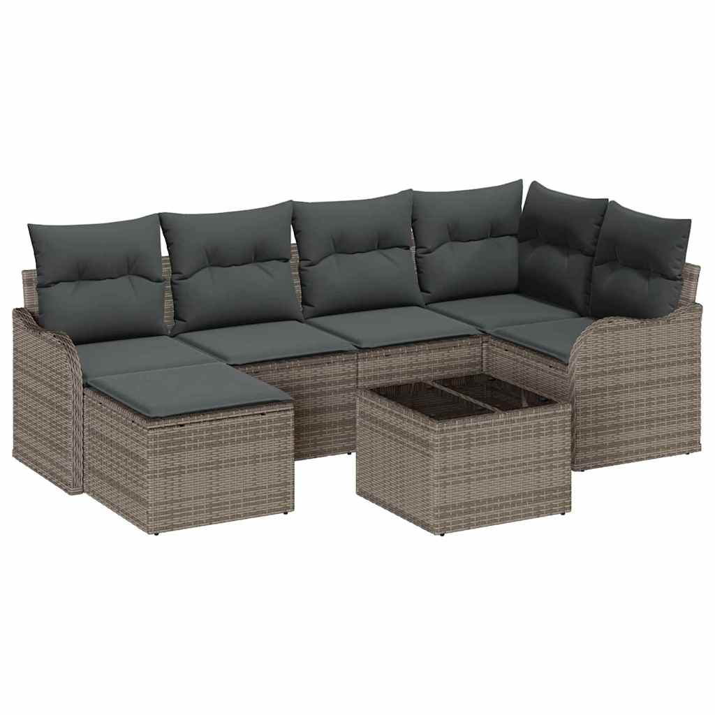 Conjunto de Sofá de Jardim 7 pcs Cinzeto Rattan Sintético