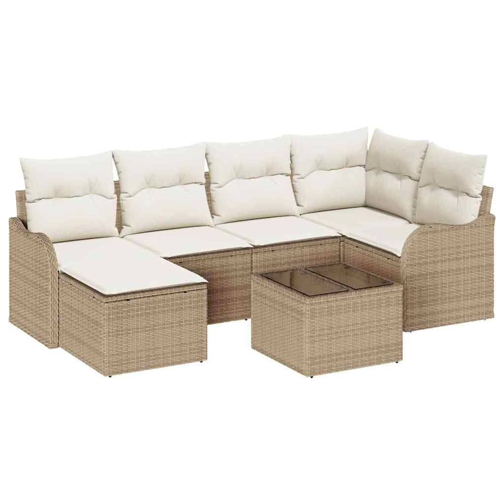 Conjunto de Sofá de Jardim 7 pcs bege e branco Rattan Sintético