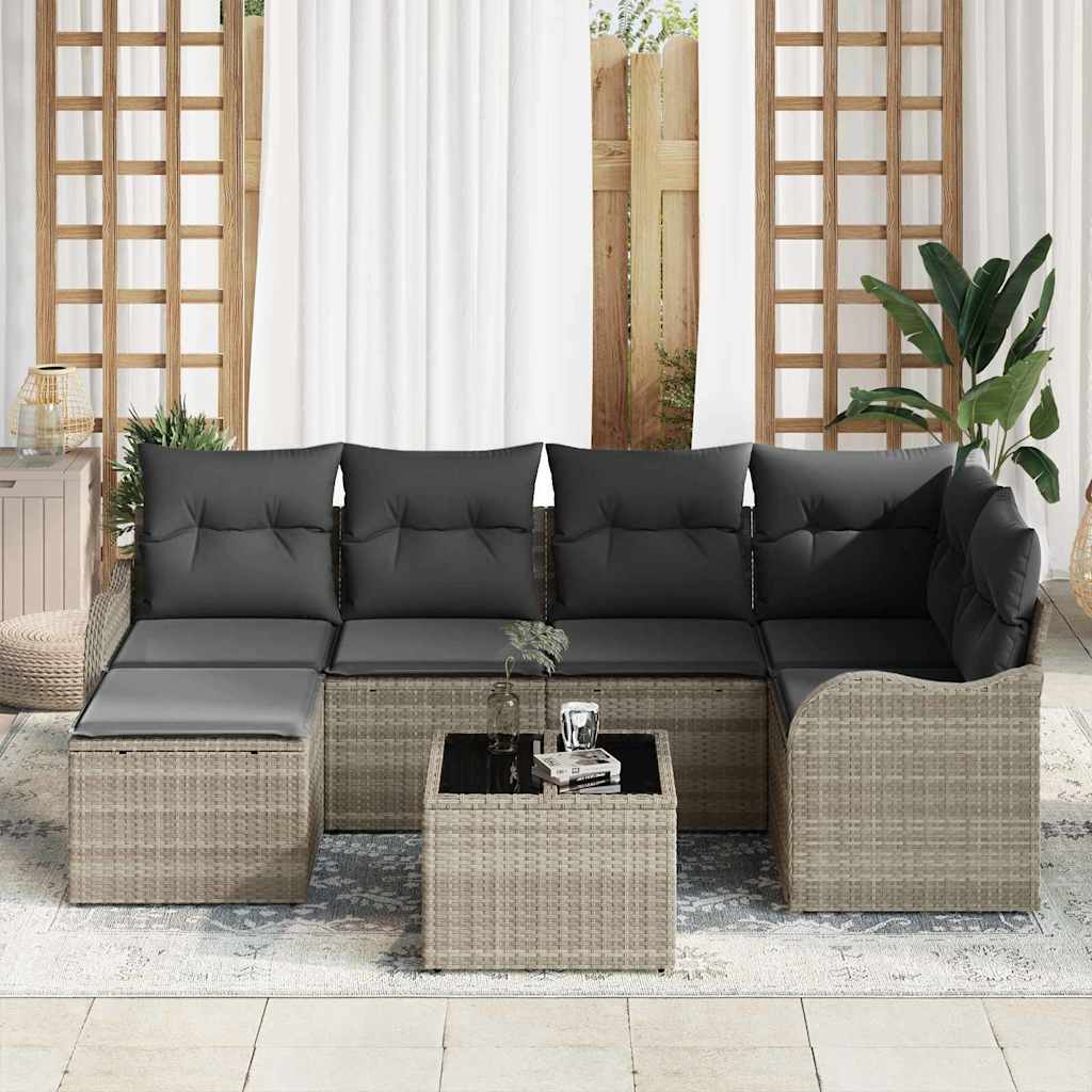 Conjunto de Sofá de Jardim com almofada 7 pcs Cinzento-claro