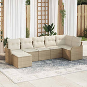 Conjunto de Sofá de Jardim 7 pcs bege e branco Rattan Sintético
