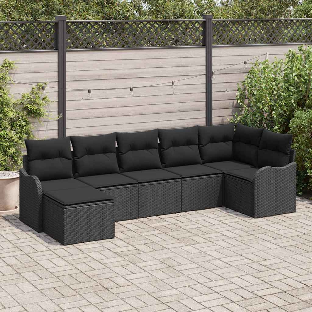 Conjunto de Sofá de Jardim 7 pcs Preto Rattan Sintético