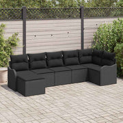 Conjunto de Sofá de Jardim 7 pcs Preto Rattan Sintético
