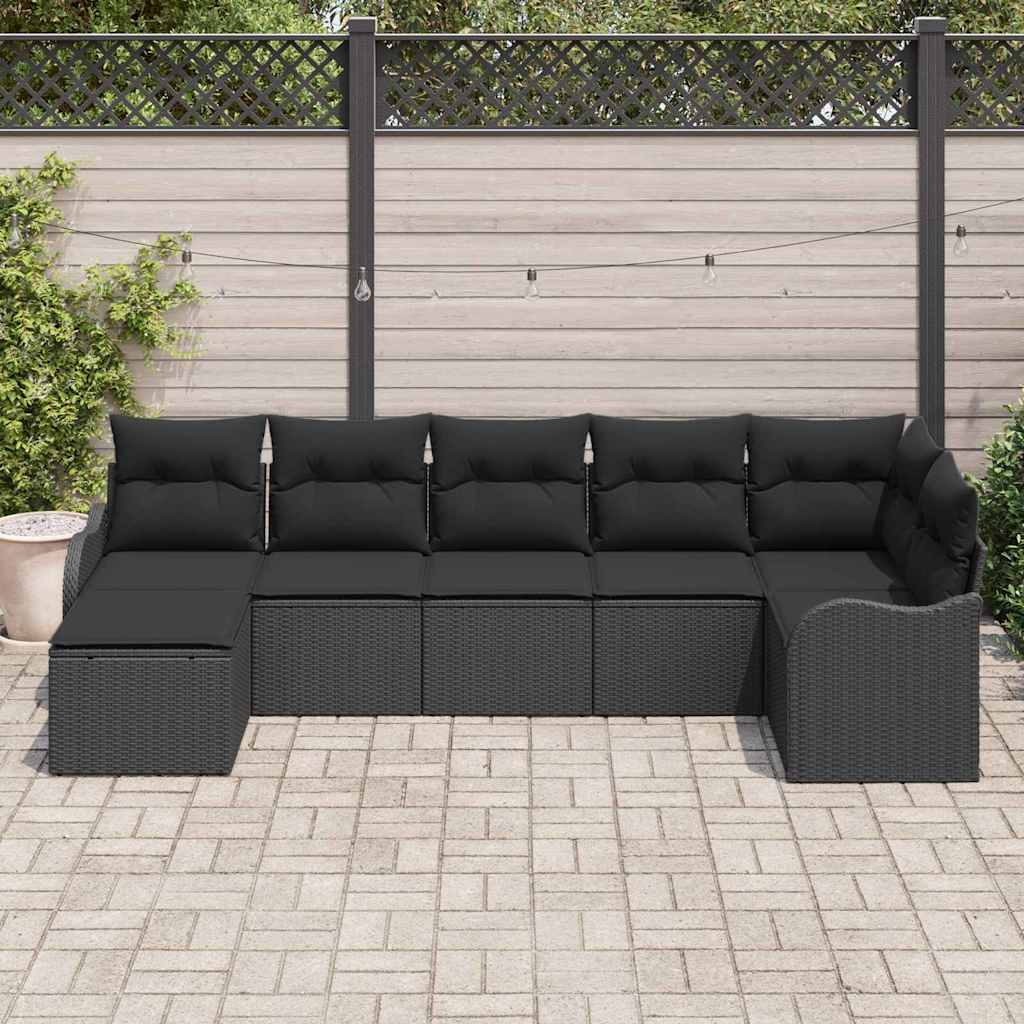 Conjunto de Sofá de Jardim 7 pcs Preto Rattan Sintético