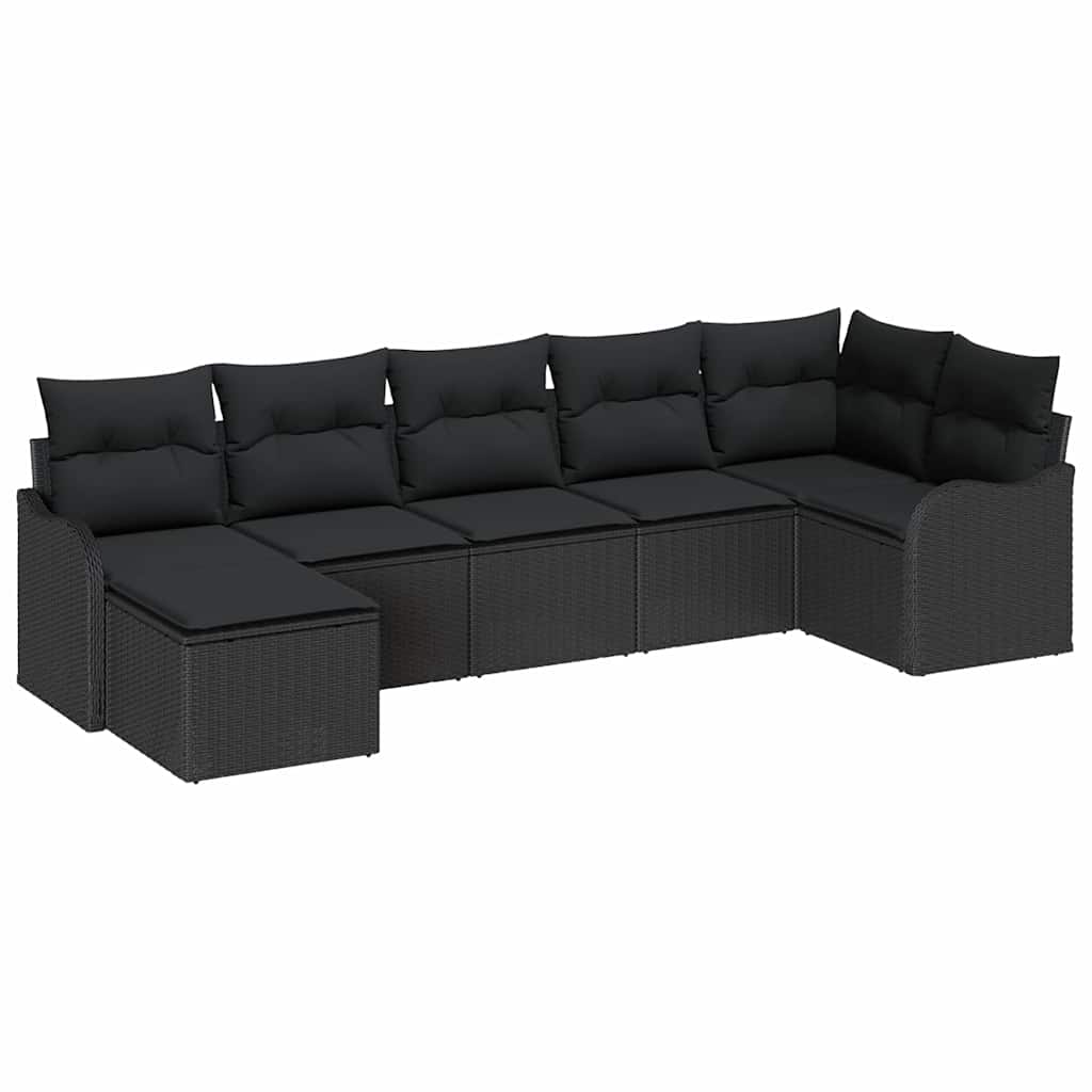 Conjunto de Sofá de Jardim 7 pcs Preto Rattan Sintético