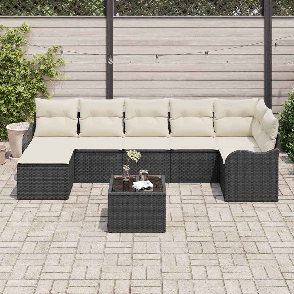 Conjunto de Sofá de Jardim com almofada 8 pcs Preto e branco