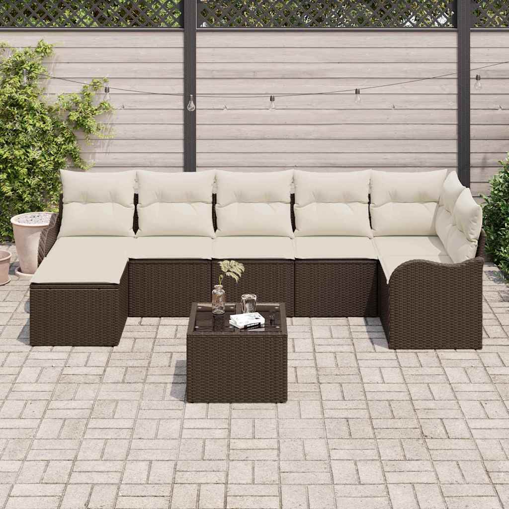 Conjunto de Sofá de Jardim com almofada 8 pcs Castanho e branco