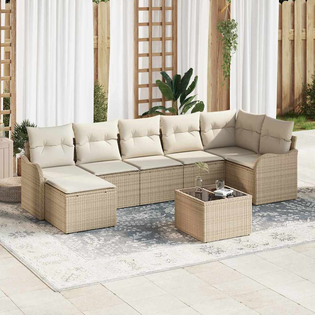 Conjunto de Sofá de Jardim 8 pcs bege e branco Rattan Sintético