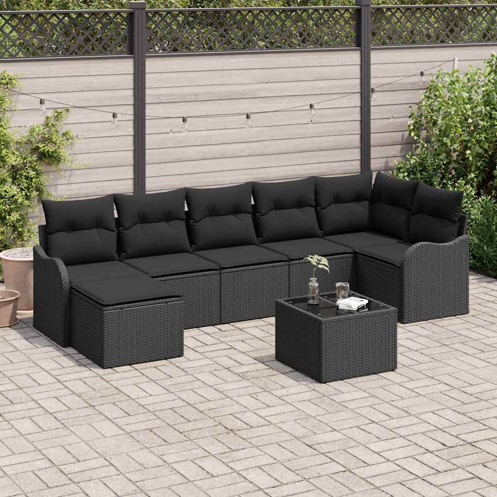 Conjunto de Sofá de Jardim 8 pcs Preto Rattan Sintético