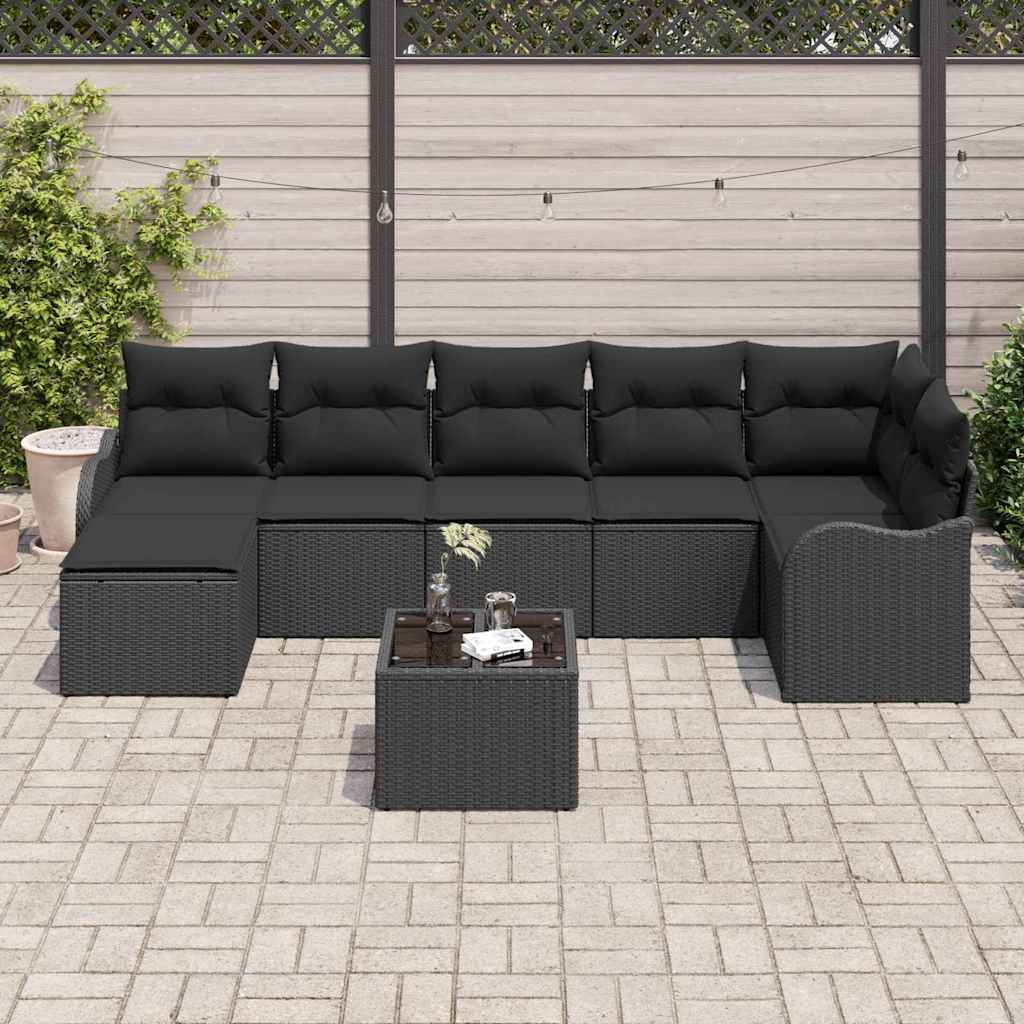 Conjunto de Sofá de Jardim 8 pcs Preto Rattan Sintético