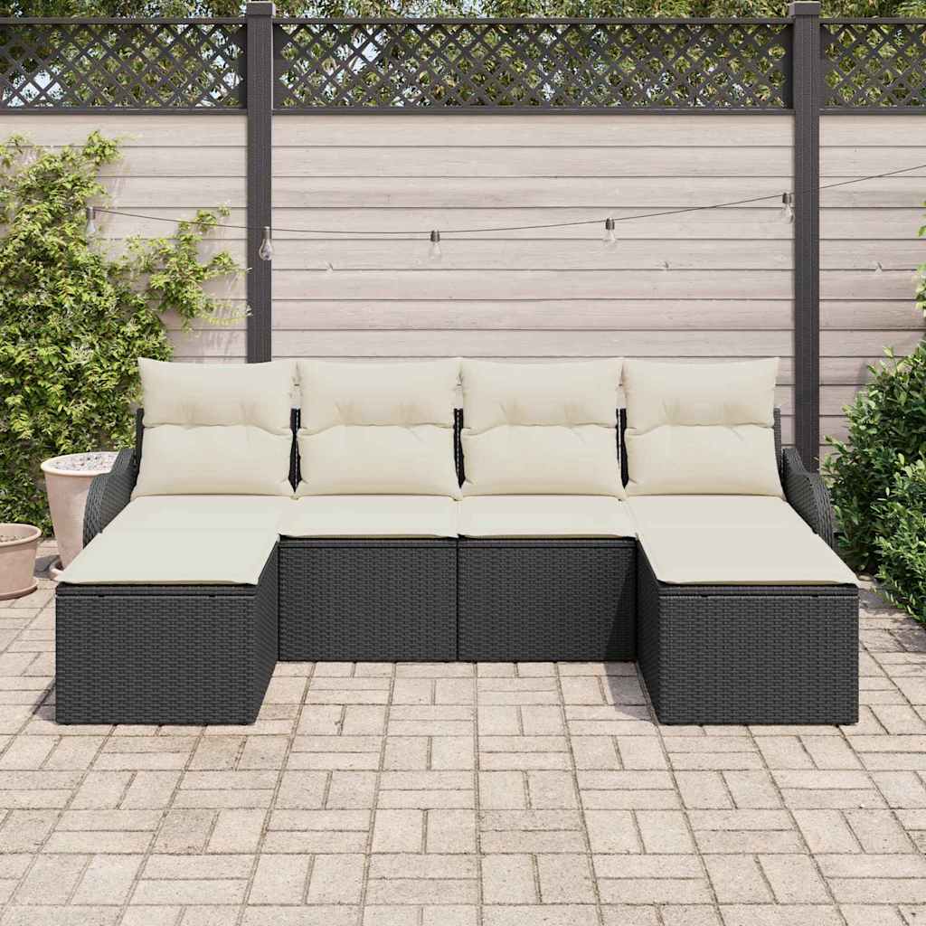 Conjunto de Sofá de Jardim com almofada 6 pcs Preto e branco