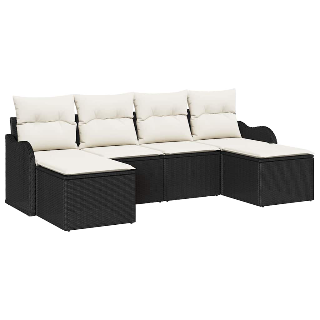 Conjunto de Sofá de Jardim com almofada 6 pcs Preto e branco