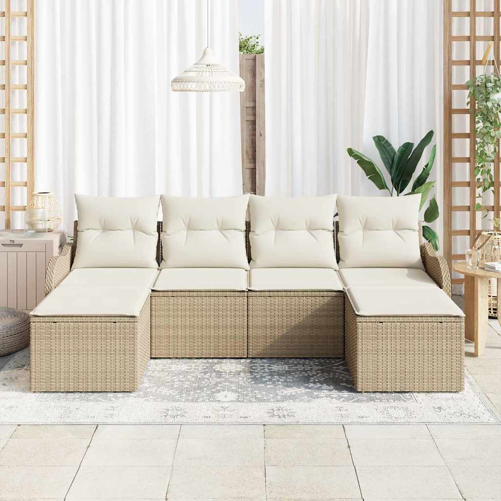 Conjunto de Sofá de Jardim 6 pcs bege e branco Rattan Sintético
