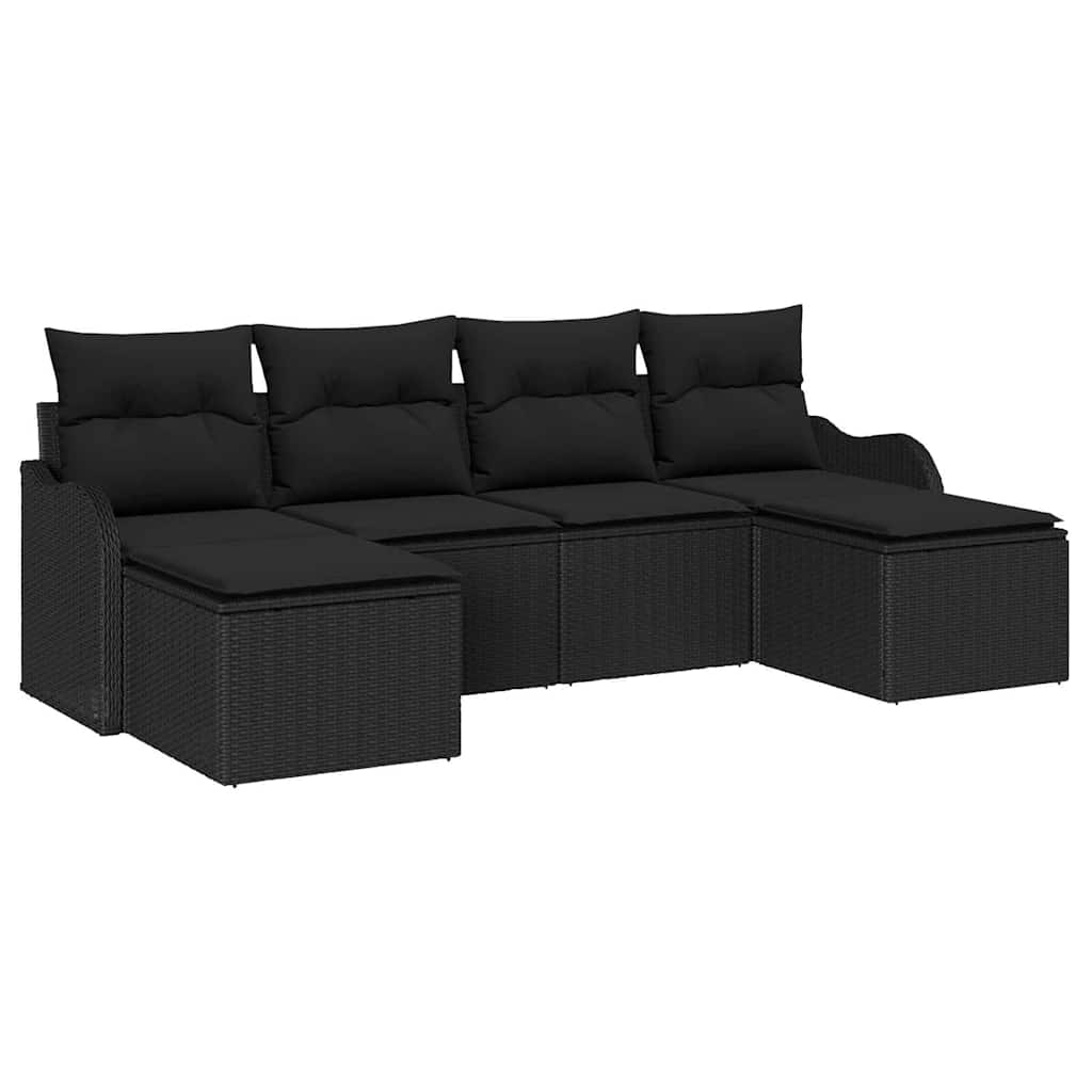 Conjunto de Sofá de Jardim 6 pcs Preto Rattan Sintético