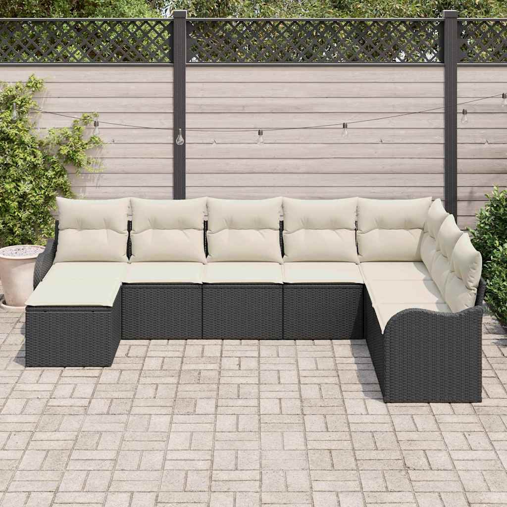 Conjunto de Sofá de Jardim com almofada 8 pcs Preto e branco