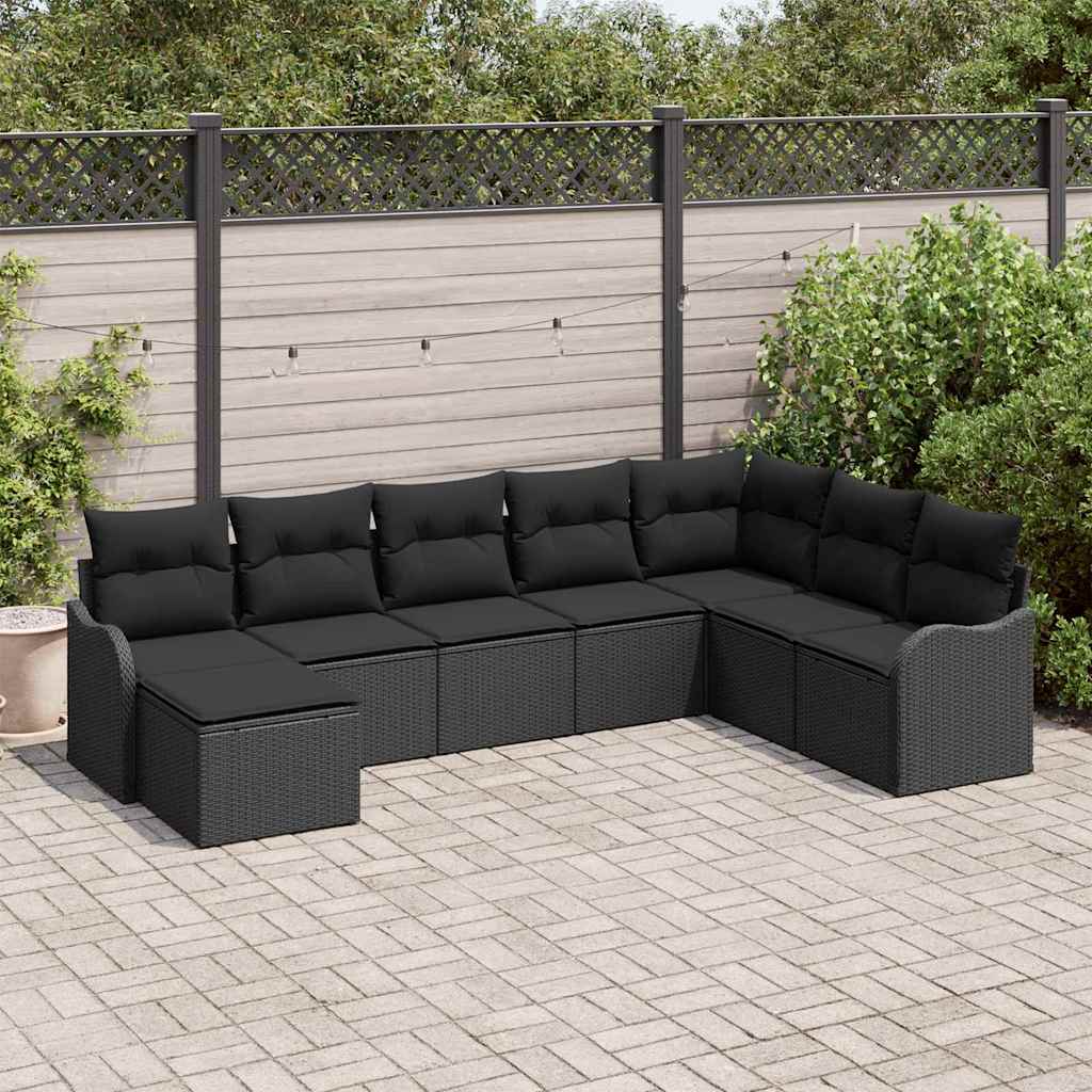 Conjunto de Sofá de Jardim 8 pcs Preto Rattan Sintético