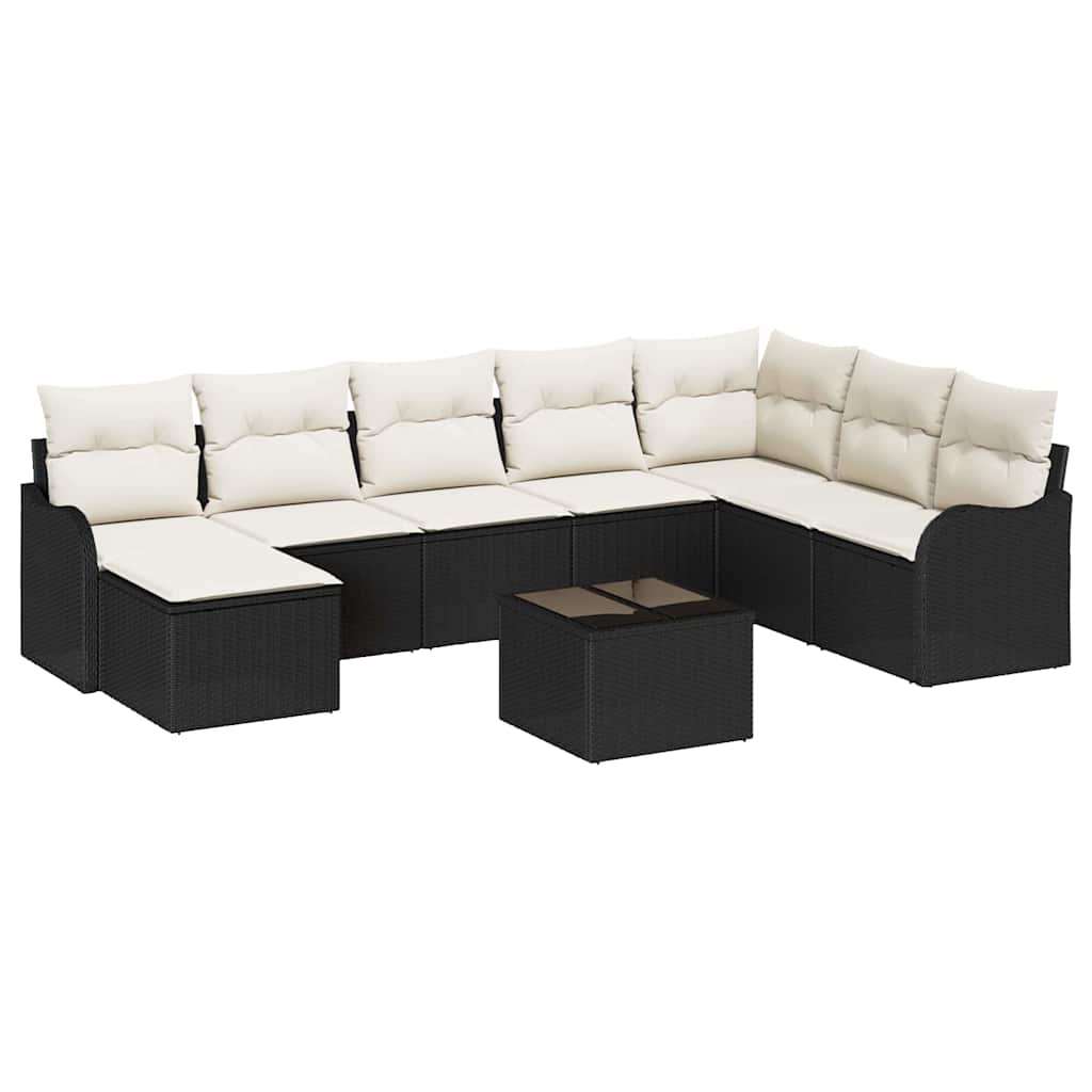 Conjunto de Sofá de Jardim com almofada 9 pcs Preto e branco
