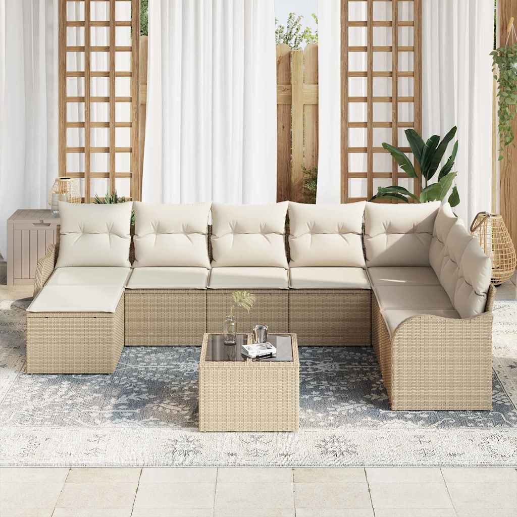 Conjunto de Sofá de Jardim 9 pcs bege e branco Rattan Sintético