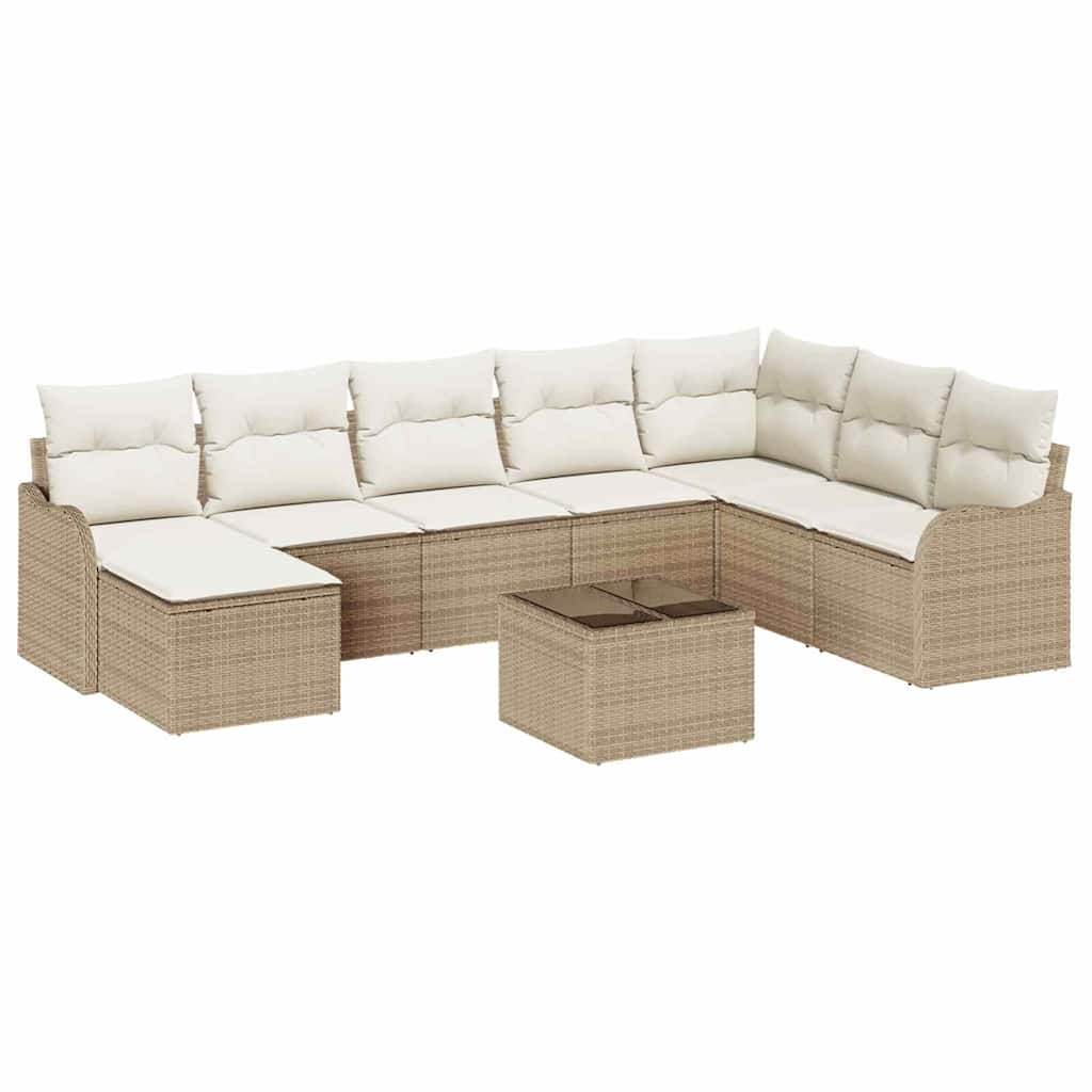 Conjunto de Sofá de Jardim 9 pcs bege e branco Rattan Sintético