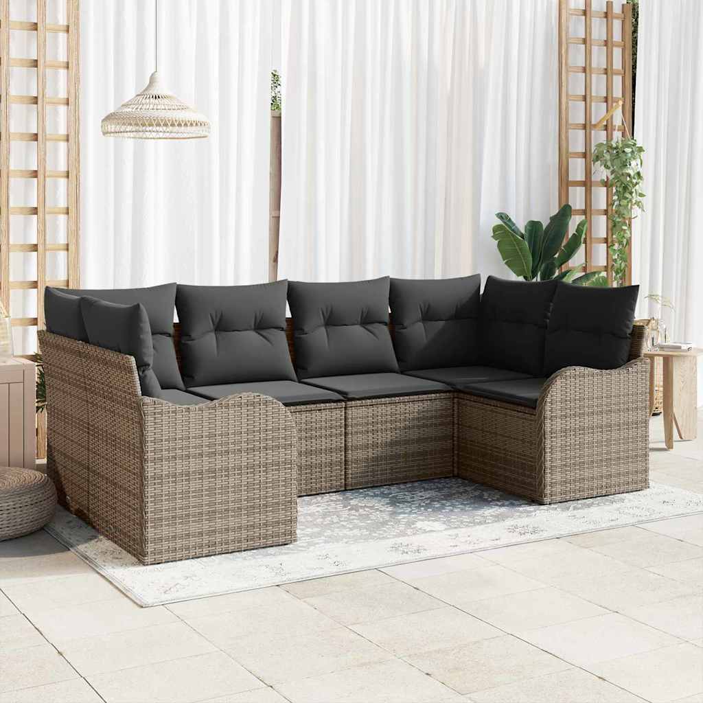 Conjunto de Sofá de Jardim 6 pcs Cinzeto Rattan Sintético