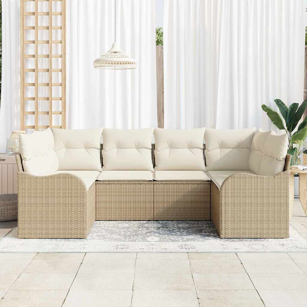 Conjunto de Sofá de Jardim 6 pcs bege e branco Rattan Sintético
