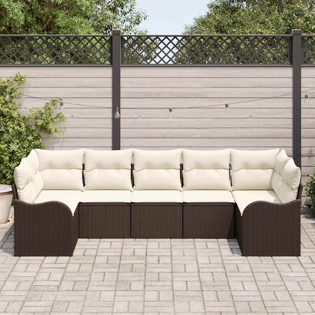 Conjunto de Sofá de Jardim com almofada 7 pcs Castanho e branco
