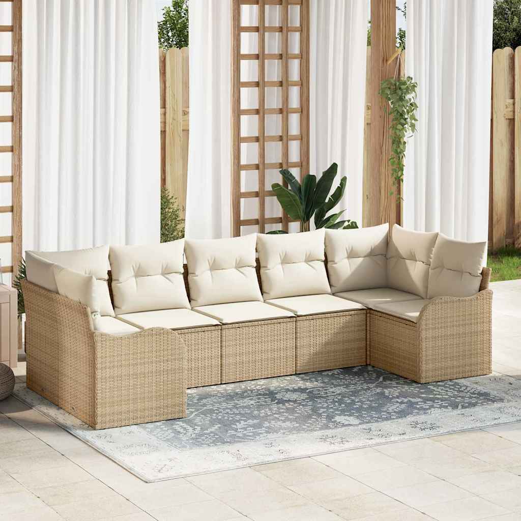Conjunto de Sofá de Jardim 7 pcs bege e branco Rattan Sintético