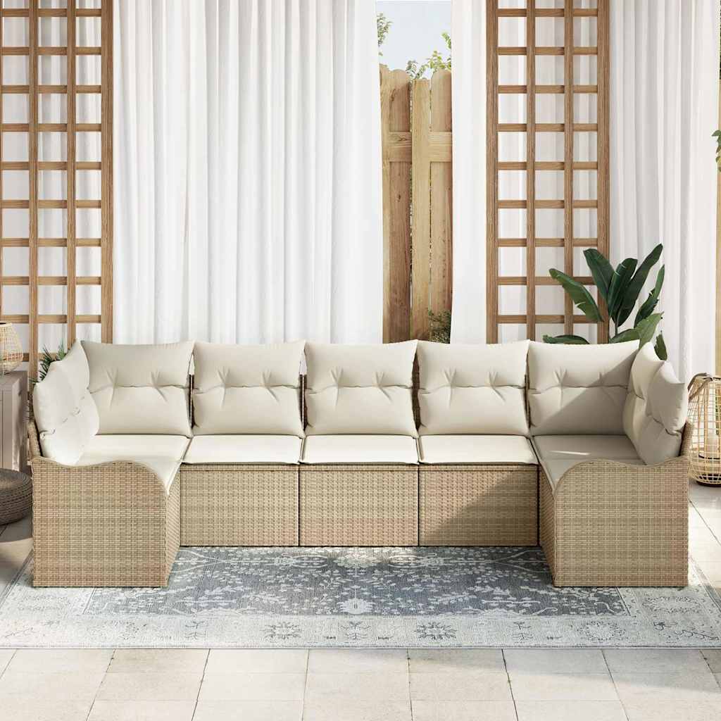 Conjunto de Sofá de Jardim 7 pcs bege e branco Rattan Sintético