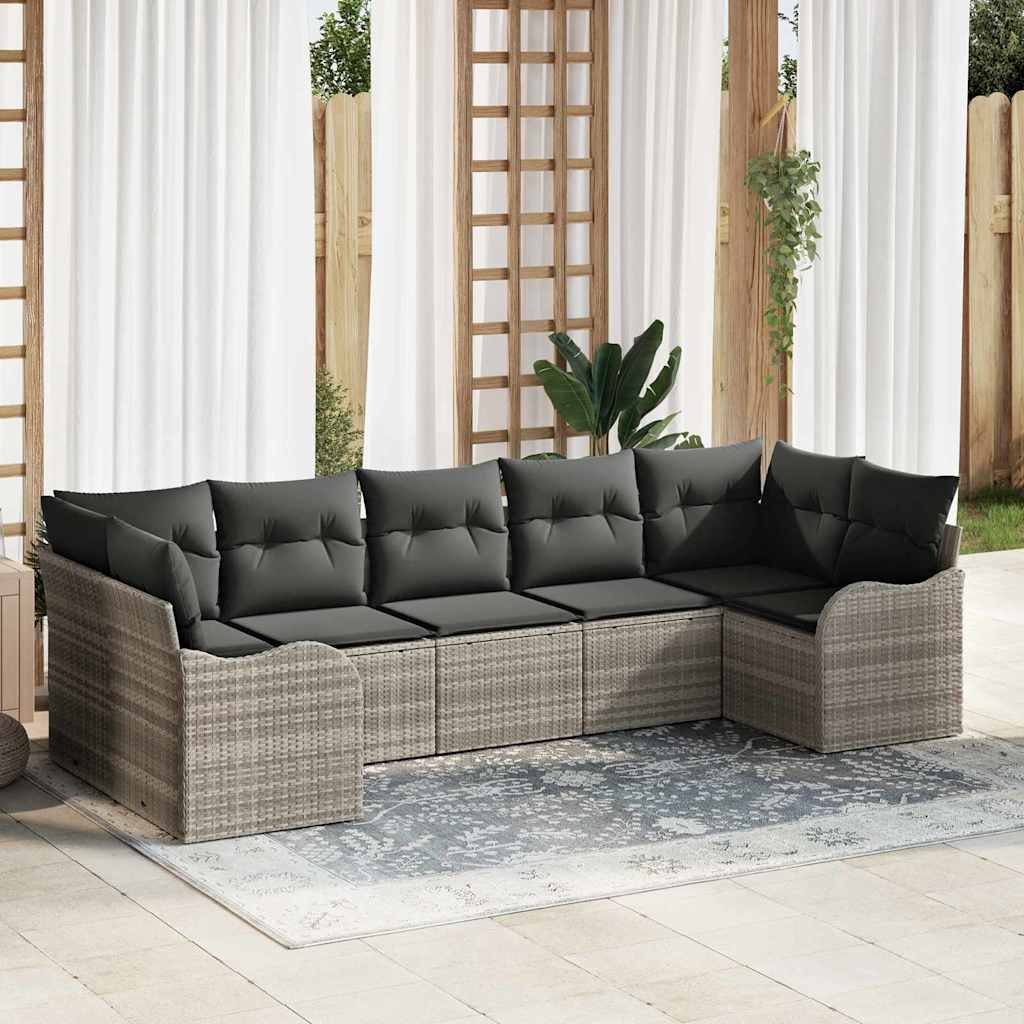 Conjunto de Sofá de Jardim com almofada 7 pcs Cinzento-claro