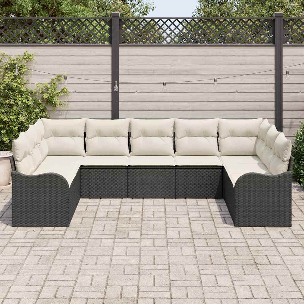 Conjunto de Sofá de Jardim 9 pcs Preto e branco vime PE