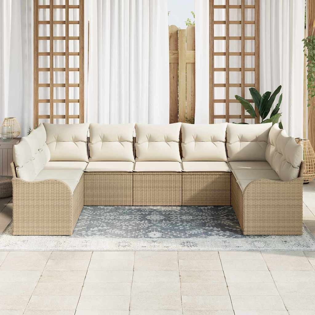 Conjunto de Sofá de Jardim 9 pcs bege e branco vime PE