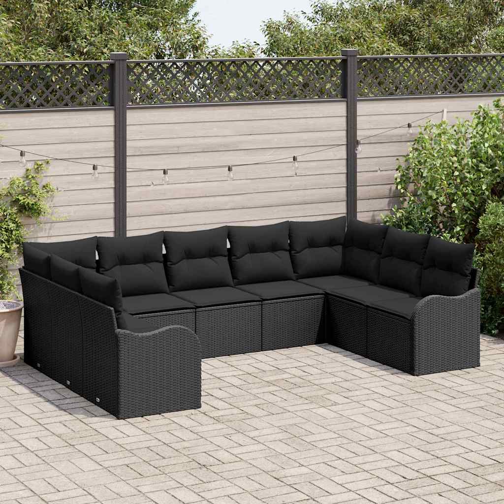 Conjunto de Sofá de Jardim 9 pcs Preto vime PE