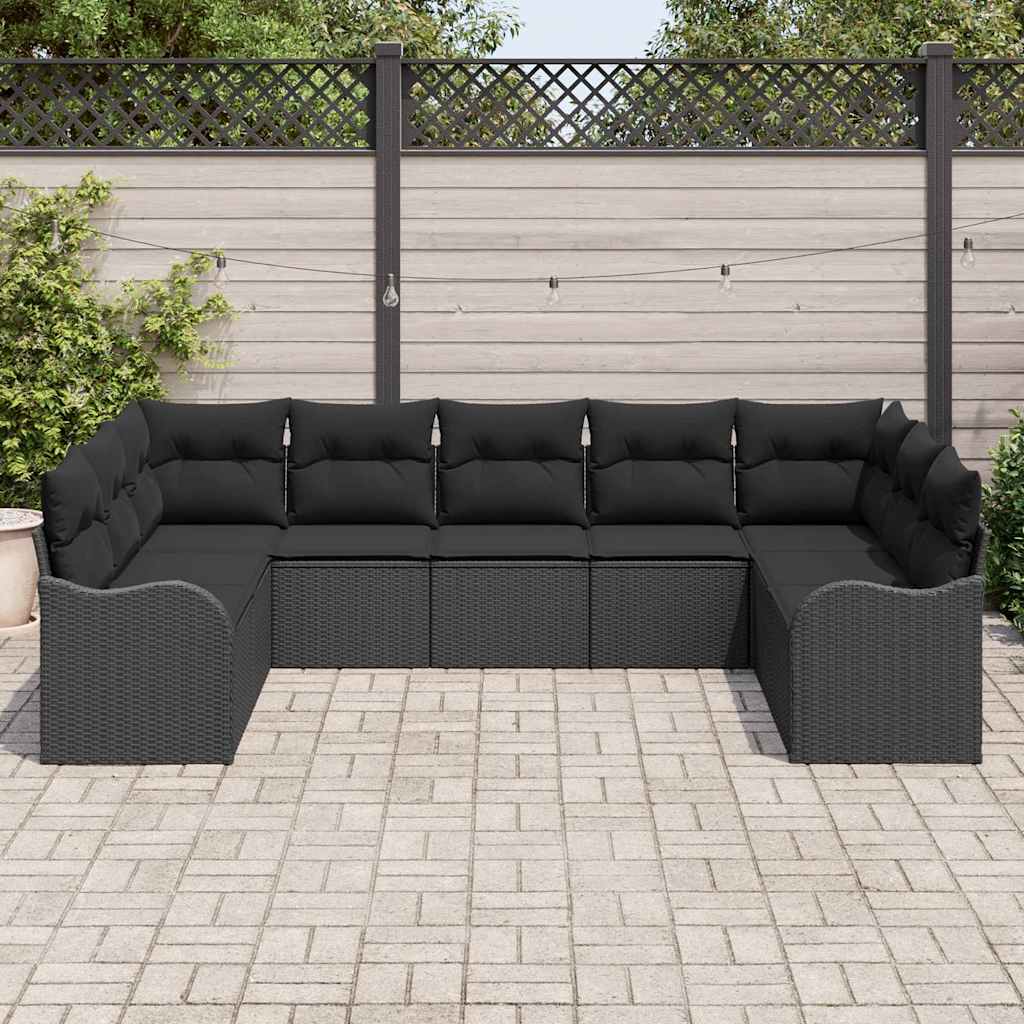 Conjunto de Sofá de Jardim 9 pcs Preto vime PE