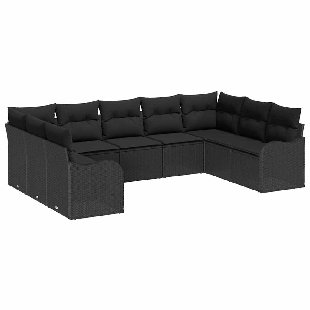 Conjunto de Sofá de Jardim 9 pcs Preto vime PE