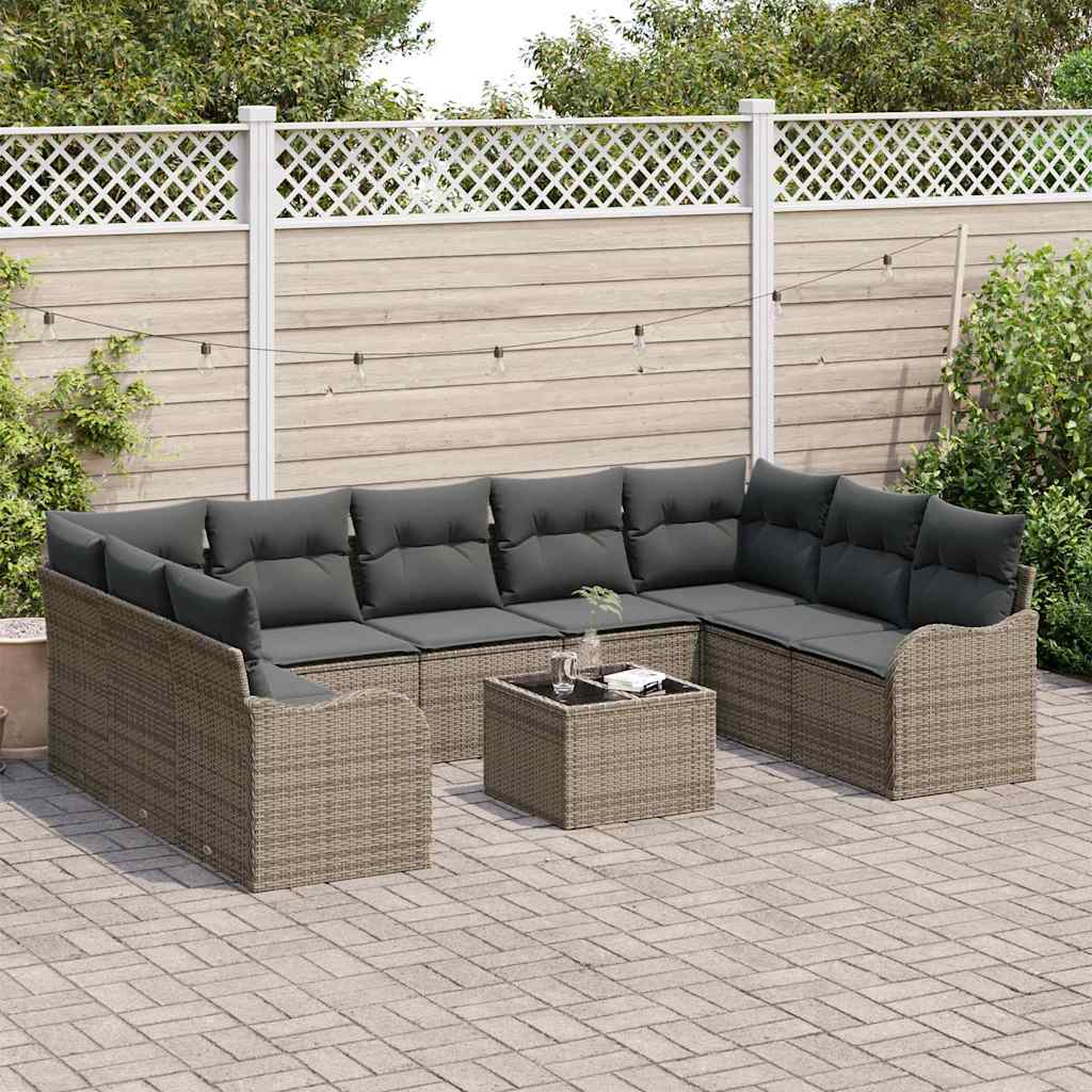 Conjunto de Sofá de Jardim 10 pcs Cinzeto Rattan Sintético