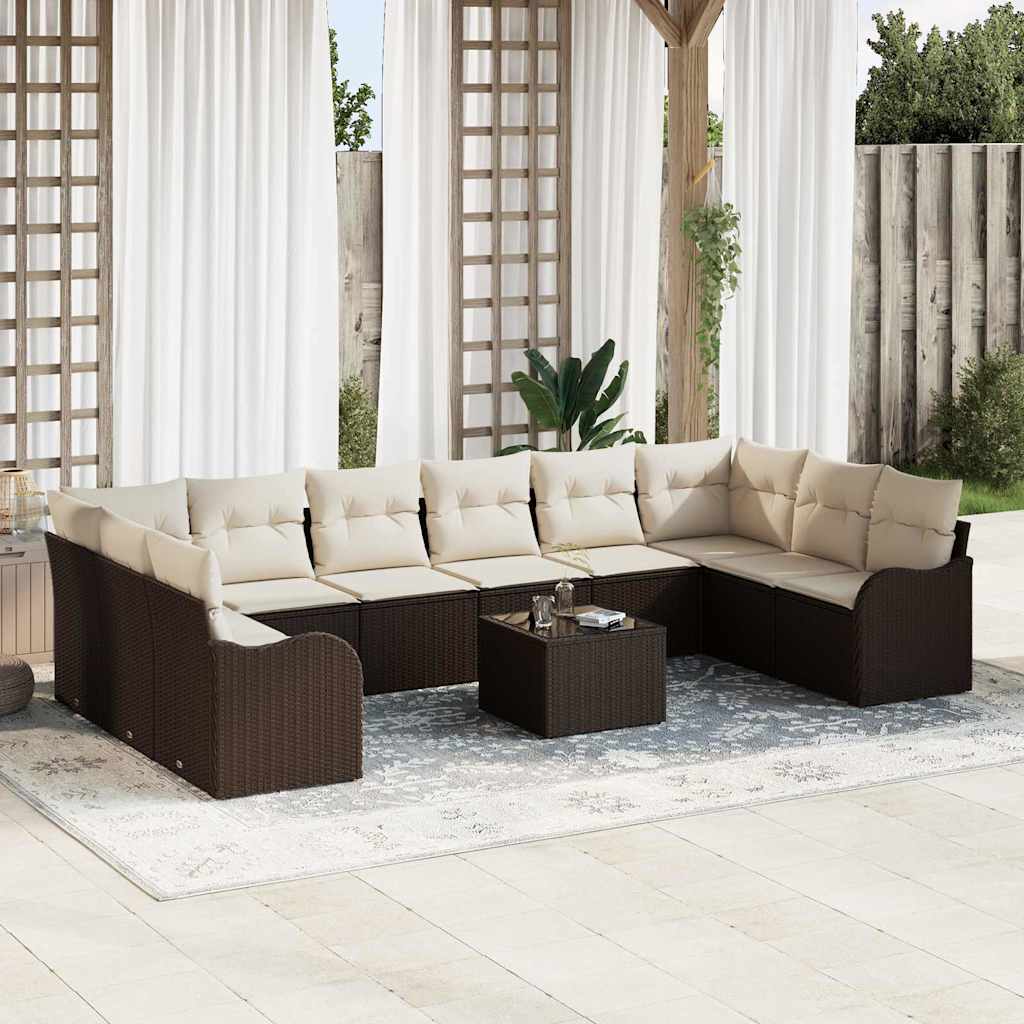 Conjunto de Sofá de Jardim 11 pcs Marrom e Branco vime PE