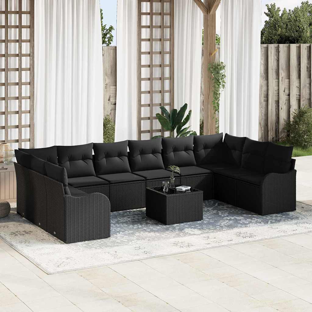 Conjunto de Sofá de Jardim 11 pcs Preto vime PE