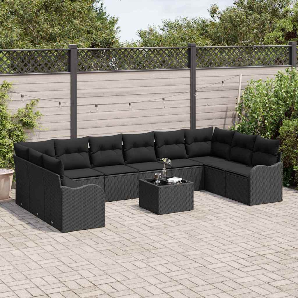 Conjunto de Sofá de Jardim 11 pcs Preto vime PE
