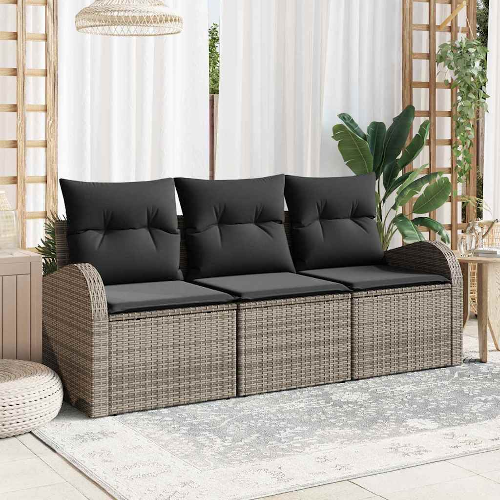 Conjunto de Sofá de Jardim 3 pcs Cinzeto Rattan Sintético