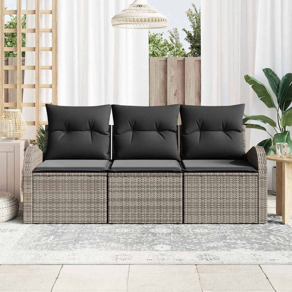 Conjunto de Sofá de Jardim 3 pcs Cinzeto Rattan Sintético