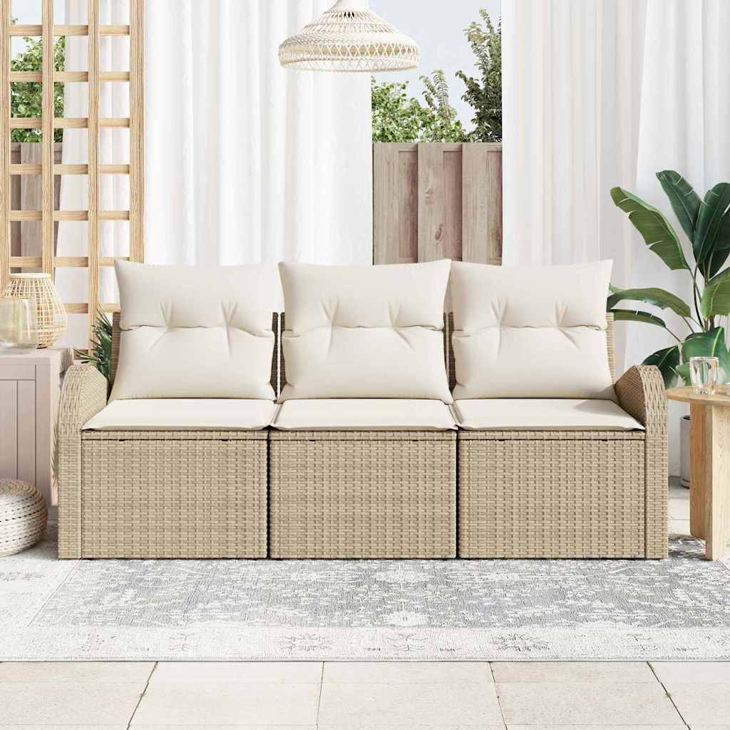Conjunto de Sofá de Jardim 3 pcs bege e branco Rattan Sintético