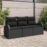 Conjunto de Sofá de Jardim 3 pcs Preto Rattan Sintético