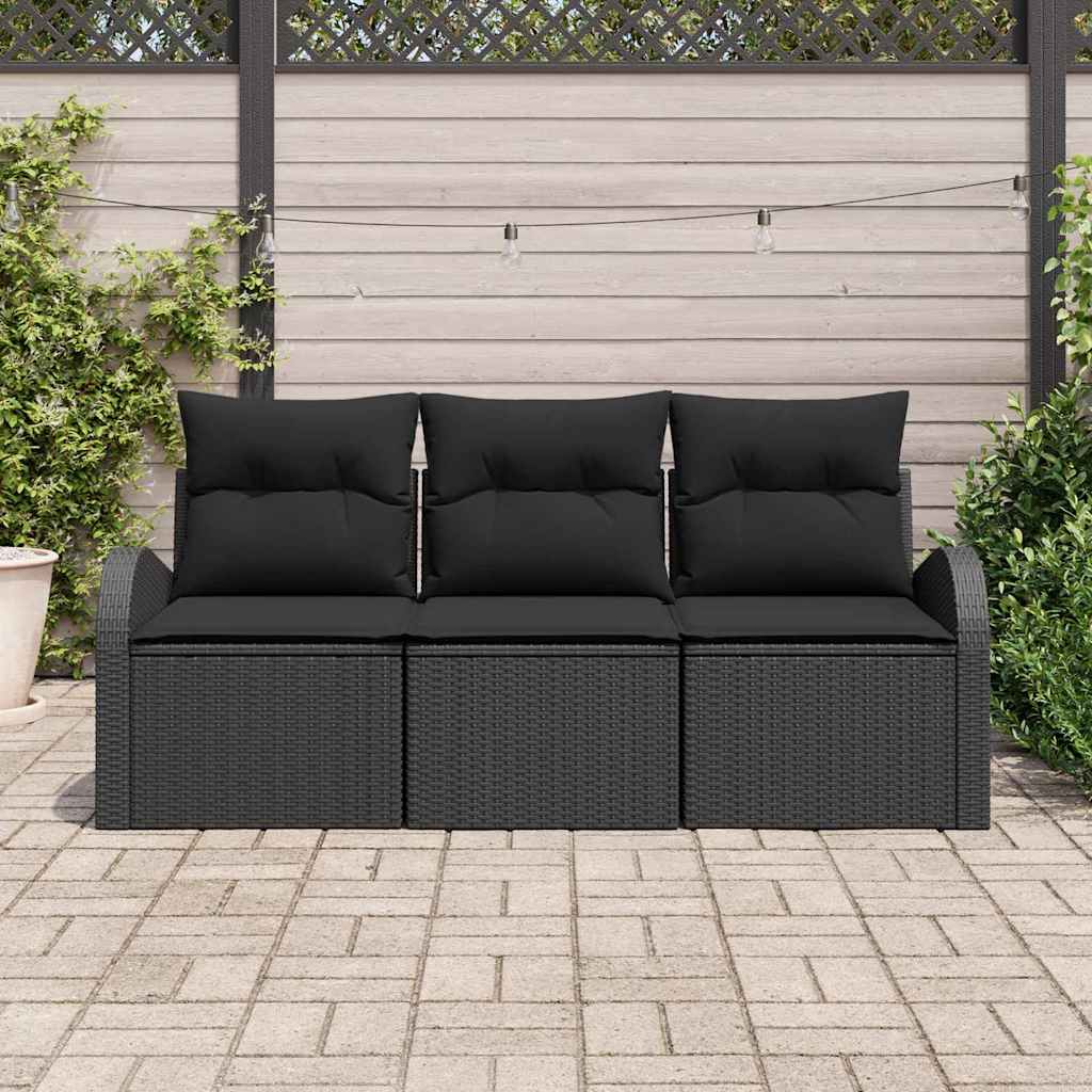 Conjunto de Sofá de Jardim 3 pcs Preto Rattan Sintético