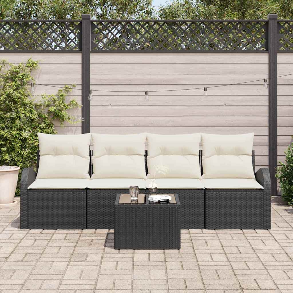 Conjunto de Sofá de Jardim com almofada 5 pcs Preto e Creme