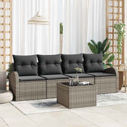 Conjunto de Sofá de Jardim 5 pcs Cinzeto Rattan e Aço e Vidro